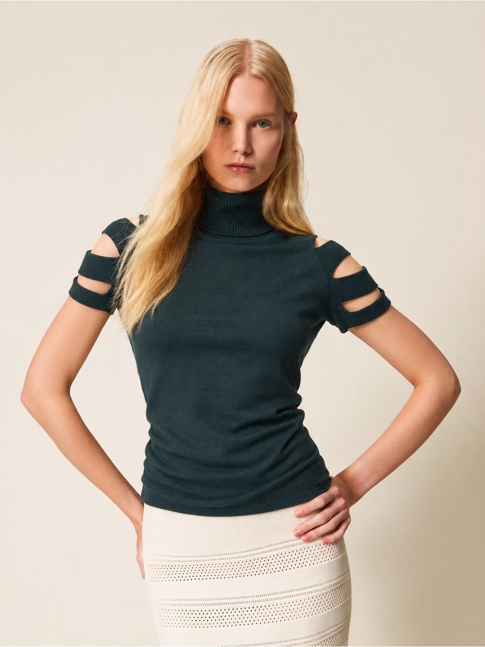 Black Forest Green Fisherman’s Cut Sleeve Conceptual Design Turtleneck S